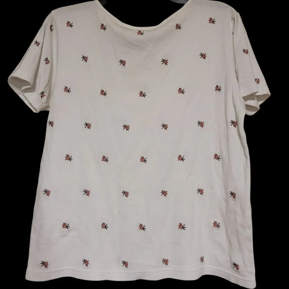 Vintage White Pasta Floral Embroidered Shirt Cotton Medium - Picture 2 of 3